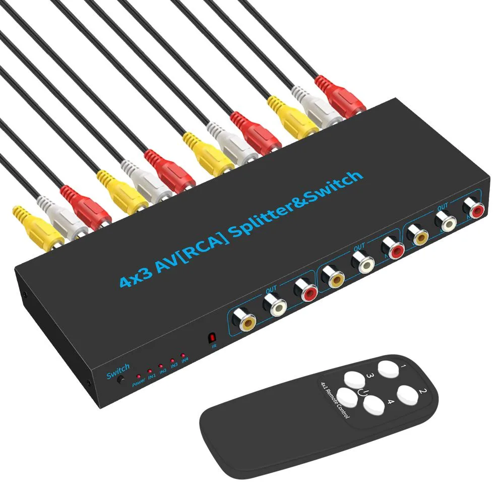 LUOM LUOM OZQV 4-in 3-out composite AV switcher, black — product photo