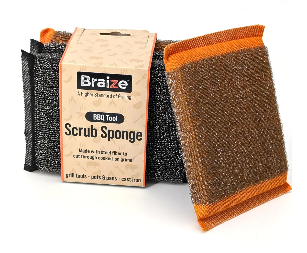 Four stainless steel wool scrubber sponges in a pack