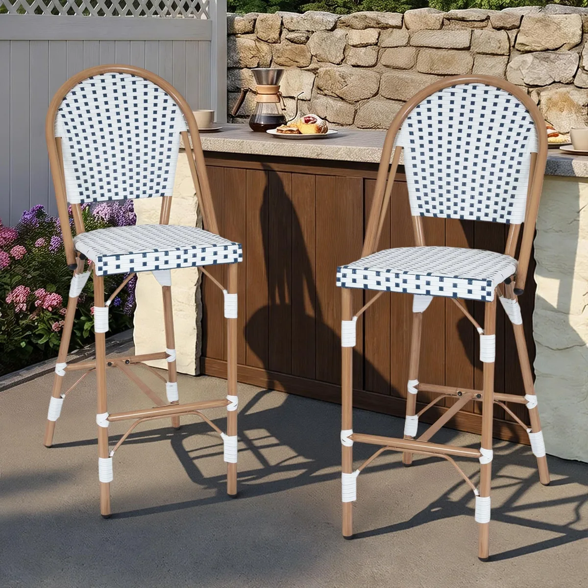 VANBOW VANBOW French Counter Height Bar Stool Set of 2 White/Blue — product photo
