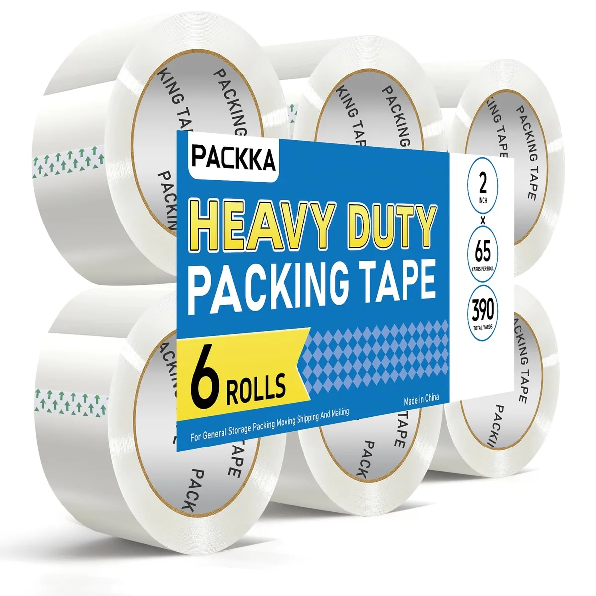 Six rolls of clear packing tape on 3-inch cores, 2 inches wide