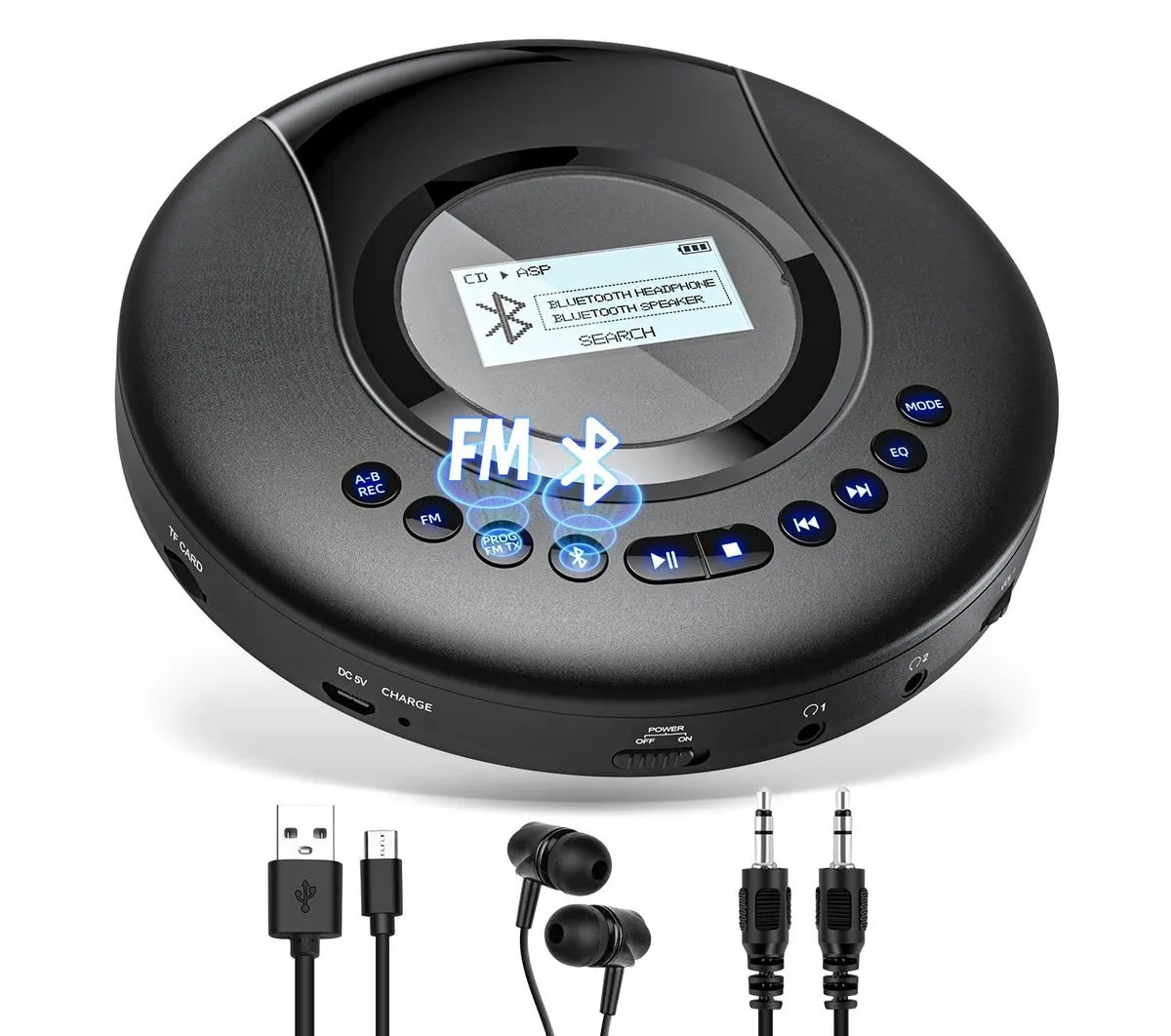  ARAFUNA Portable CD Player Bluetooth FM 2000mAh Black — product photo