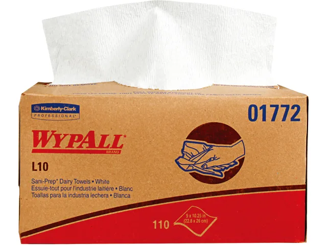WypAll WypAll 01772 Dairy Towels 1-PLY Pop-Up Box White 110 Wipes — product photo