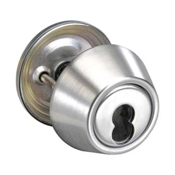 Satin chrome cylindrical deadbolt with steel faceplate and two keys