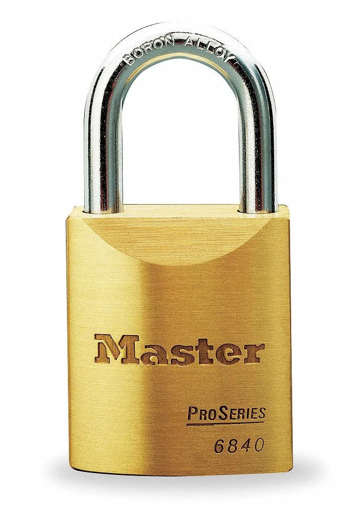 Gold brass rectangular padlock with boron shackle