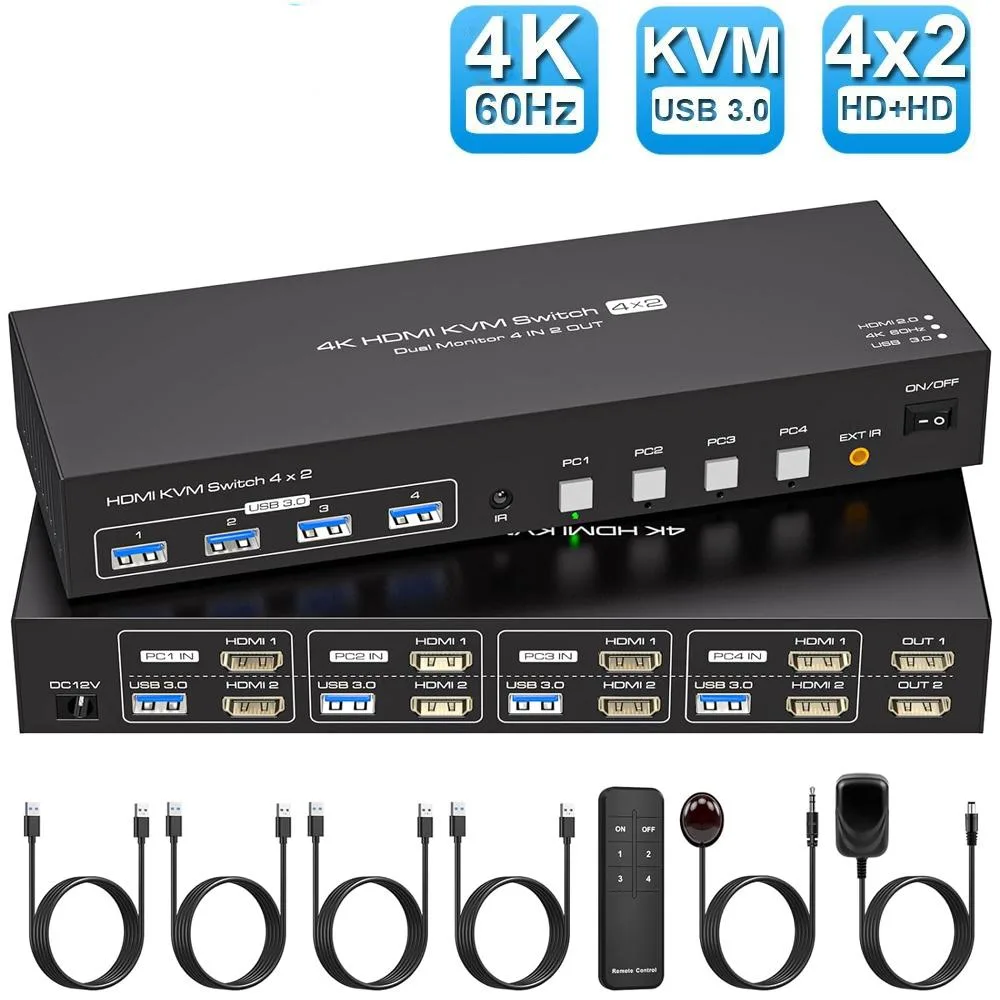 LUOM LUOM SW242-2HD 4-PC 2-Monitor KVM Switch 4K 60Hz USB 3.0 — product photo