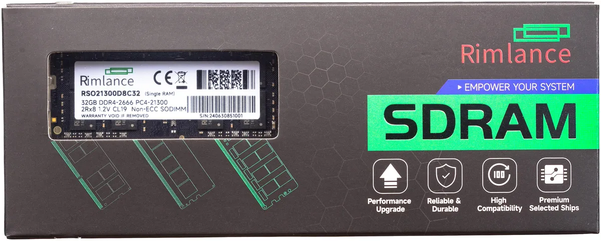 RIMLANCE RIMLANCE 32GB 1.2V DDR4 2666MHz PC4-21300 SODIMM 2RX8 laptop RAM — product photo