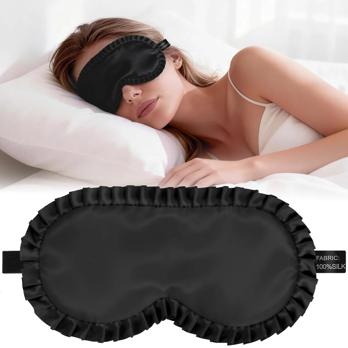 Pyopbow Silk Sleep Mask Black XXXL 100% Mulberry Silk Filled — product photo