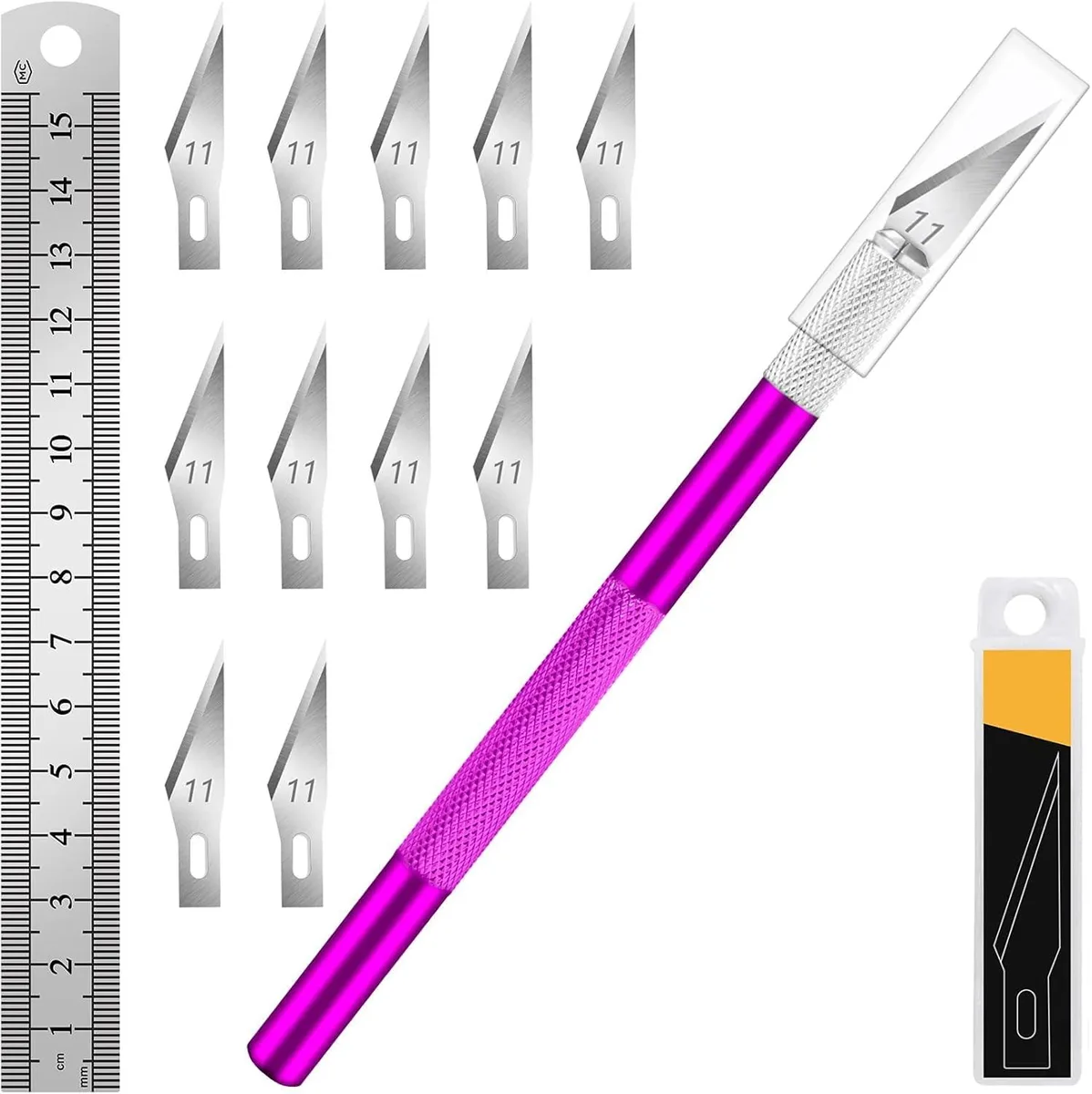 DIYSELF 0016 Craft Knife Set 10 #11 Blades 6-Inch Ruler Purple — product photo