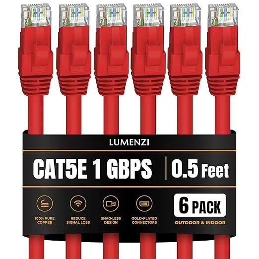 Lumenzi Lumenzi Cat 5e Ethernet Cable 0.5 FT Red 6 Pack — product photo