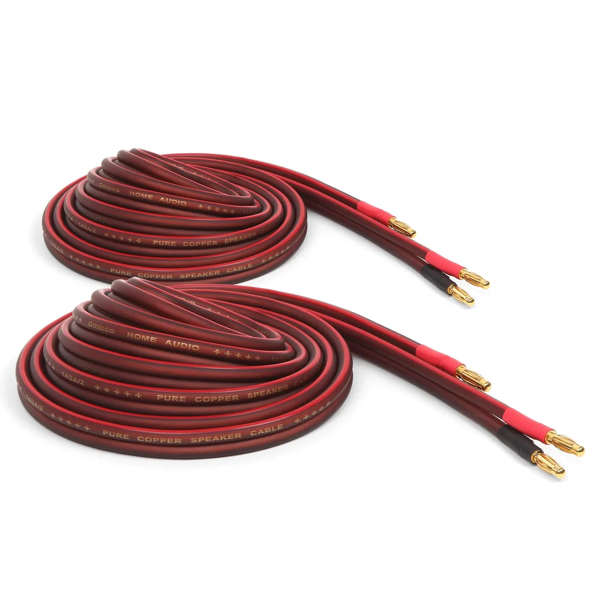  Micca MCP-SP-14-2M-PO-G 14 AWG Speaker Wire Pair 6.6 ft 245 Strands Gold Banana Plugs Red — product photo