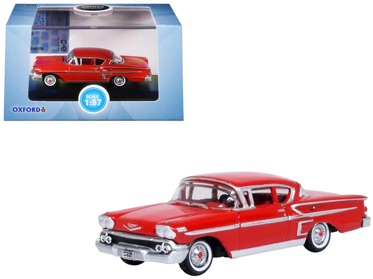 Oxford Diecast Oxford Diecast 1958 Chevrolet Impala Sports Coupe Rio Red 1/87 HO Scale Hobby Collectible — product photo