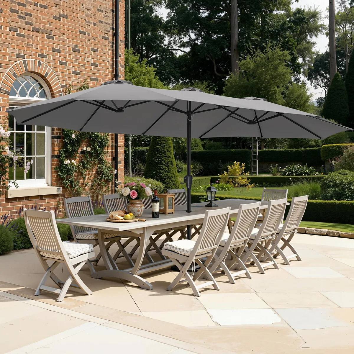 15FT Rectangular Patio Umbrella Grey Crank Lift 48mm Pole No Base — product photo