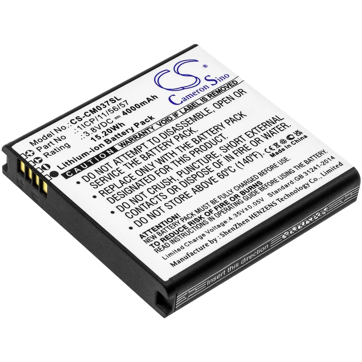  Cameron Sino 1ICP/11/56/57 4000mAh 3.8V standard battery — product photo