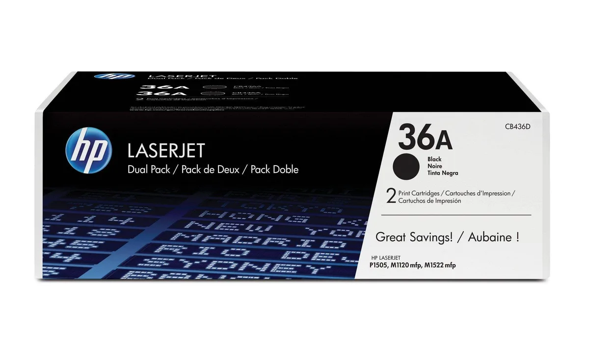 HP HP CB436AD 36A Black Toner Cartridges 2-pack 2000 Pages — product photo