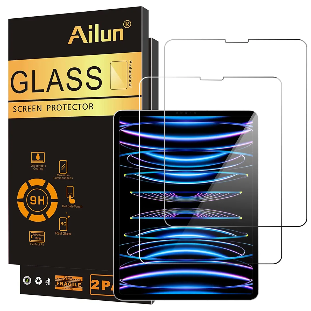 Ailun 2 Pack Tempered Glass Screen Protector iPad Pro 12.9 2022/2021/2020/2018 — product photo