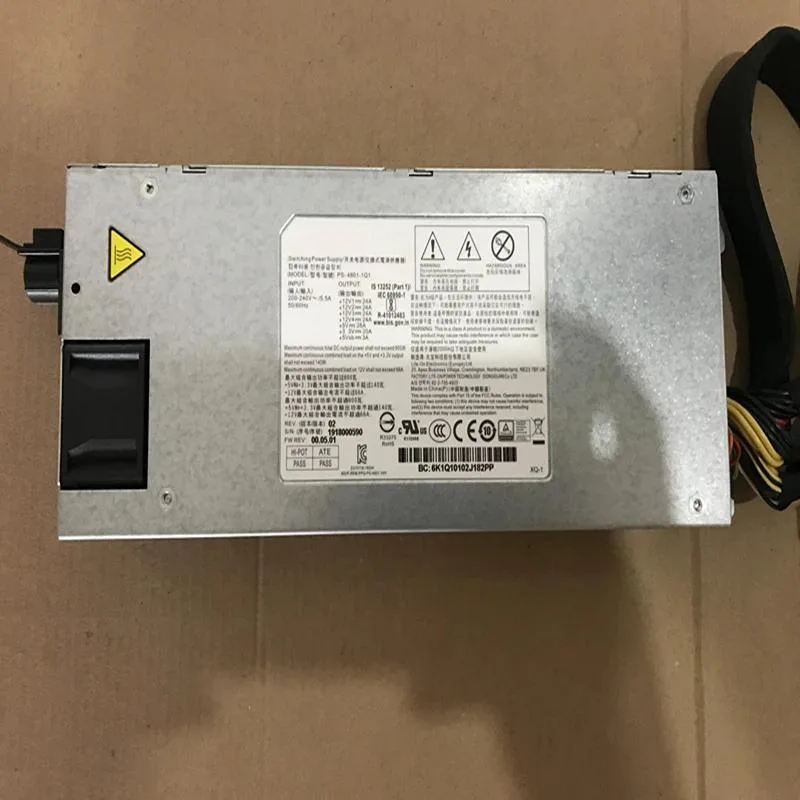Silver 1U rack power supply with rear fan grille and modular cable connectors
