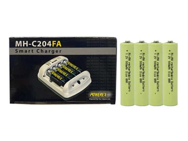 DUSLAN DUSLAN MH-C204FA AA/AAA smart charger with 4 AAA 900 mAh NiMH batteries — product photo