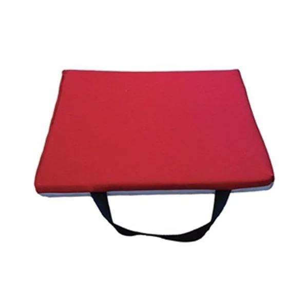 Rectangular gray and red kneeling pad with suede fabric and external handle