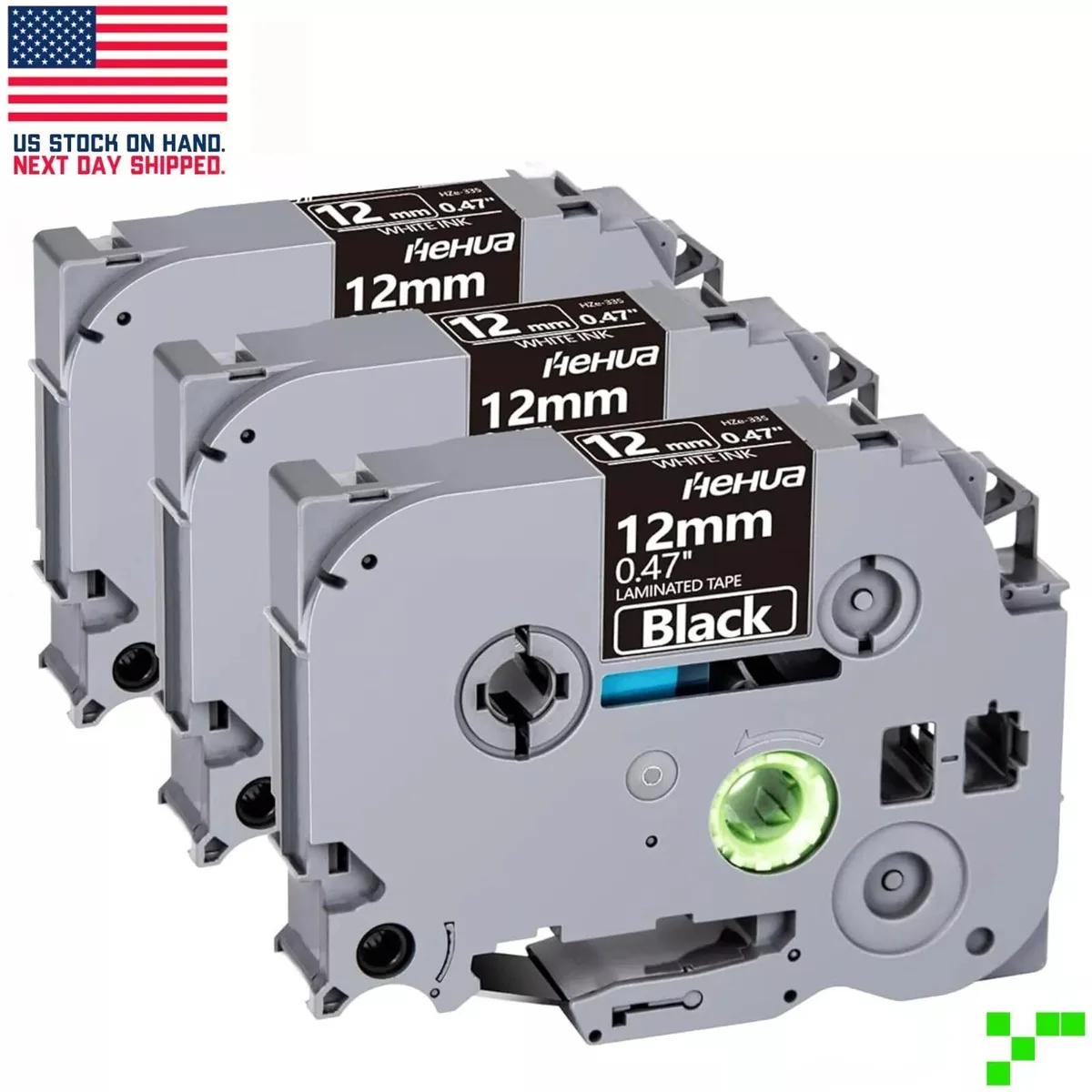 WUQ WUQ 3-pack 12 mm White on Black Label Tape TZe-335Compatible — product photo