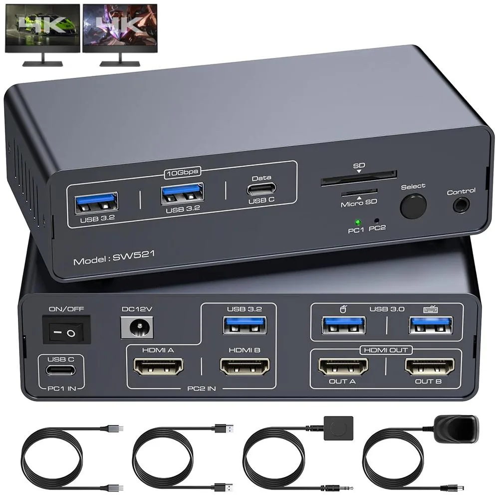 IHDAPP IHDAPP 13-in-1 USB-C HDMI KVM Switch 2 Computers 2 Monitors 4K60Hz — product photo