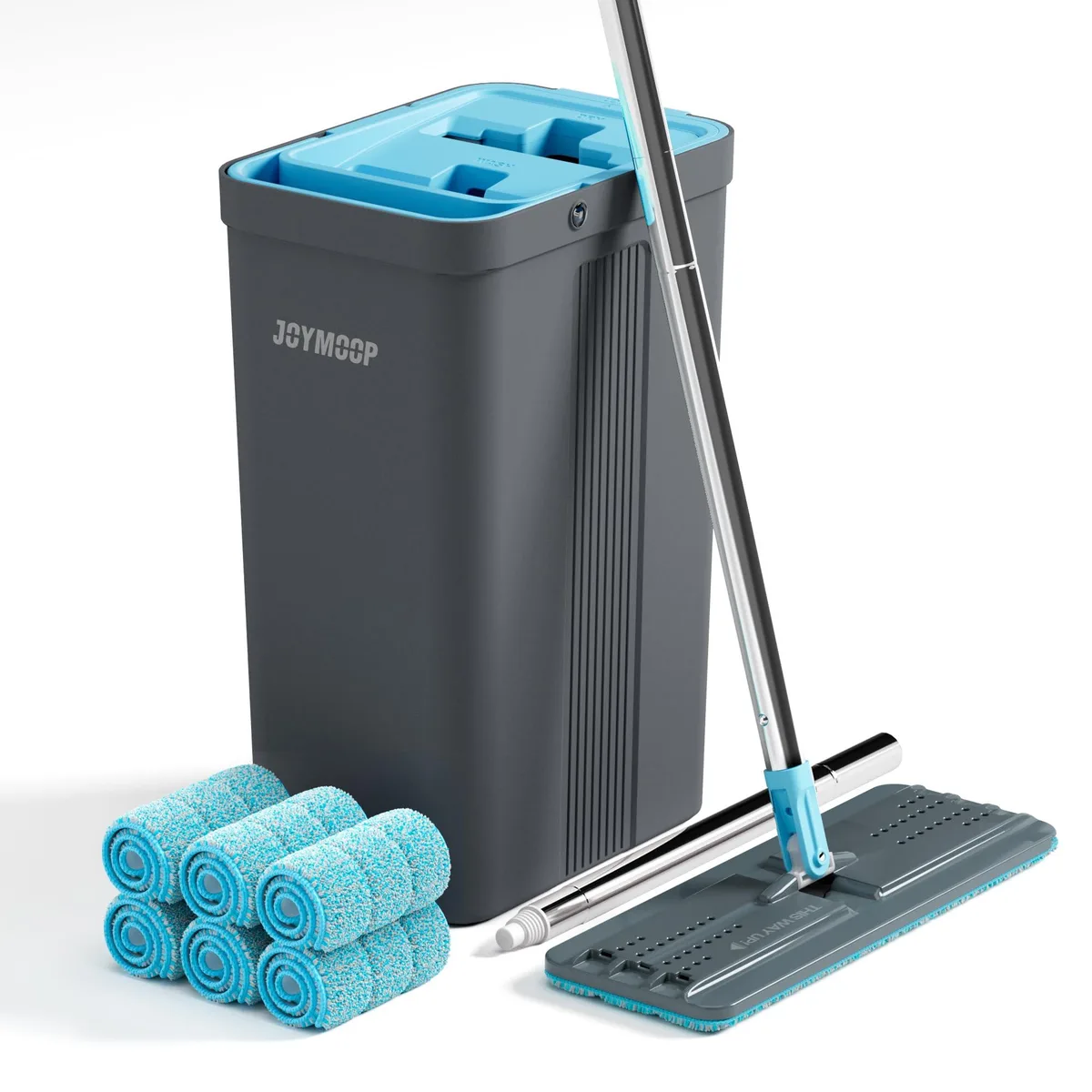  JOYMOOP Mop and Bucket Set with 6 Microfiber Pads Grey Cyan Blue — product photo