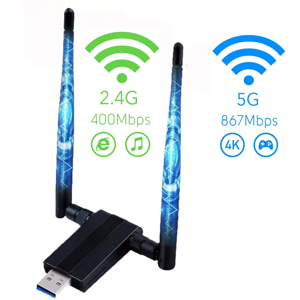 IHDAPP IHDAPP USB 3.0 Wi-Fi Adapter 1200Mbps Dual Band 5dBi Antenna — product photo