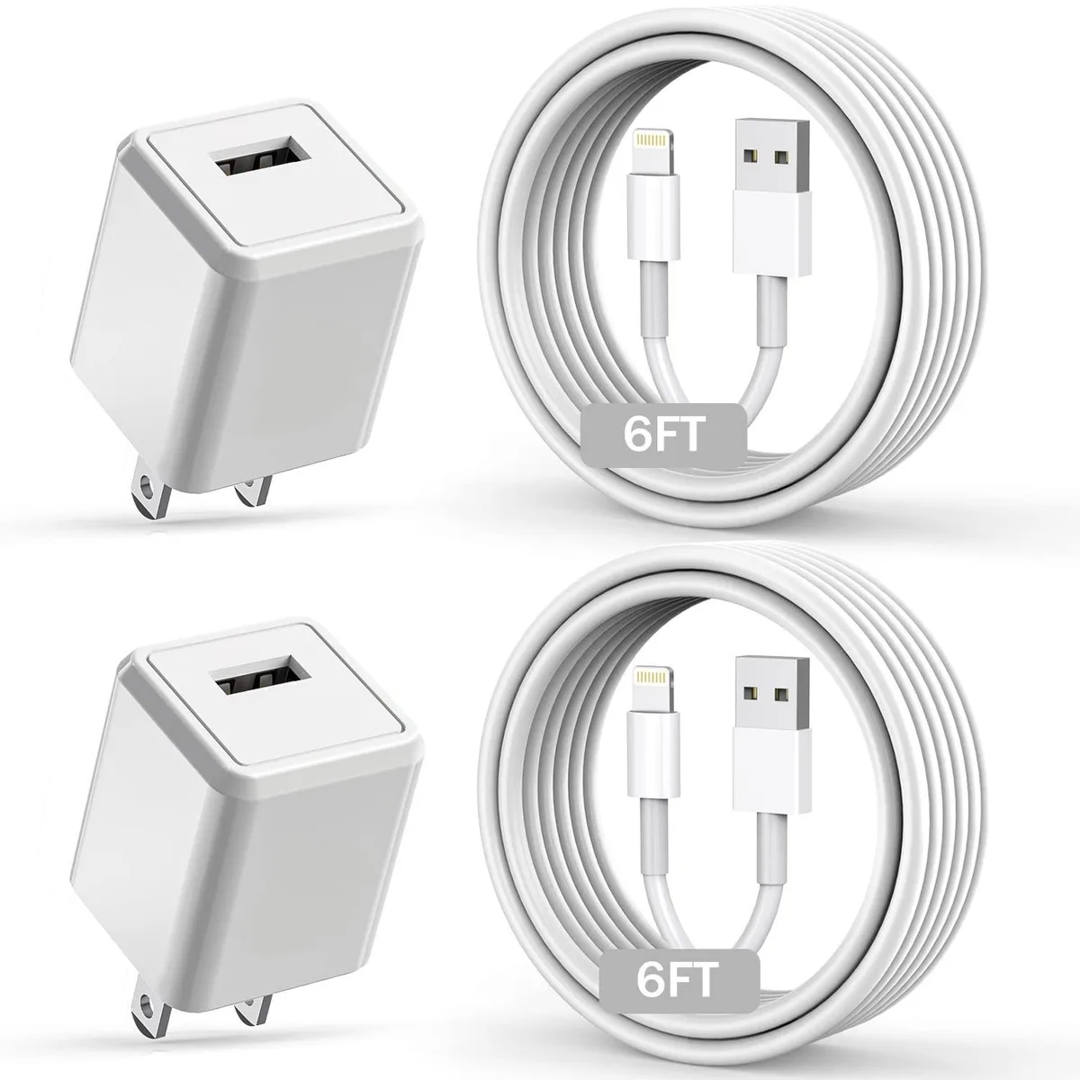Kootion Kootion 2-Pack 6ft USB to Lightning Cable with Wall Charger — product photo