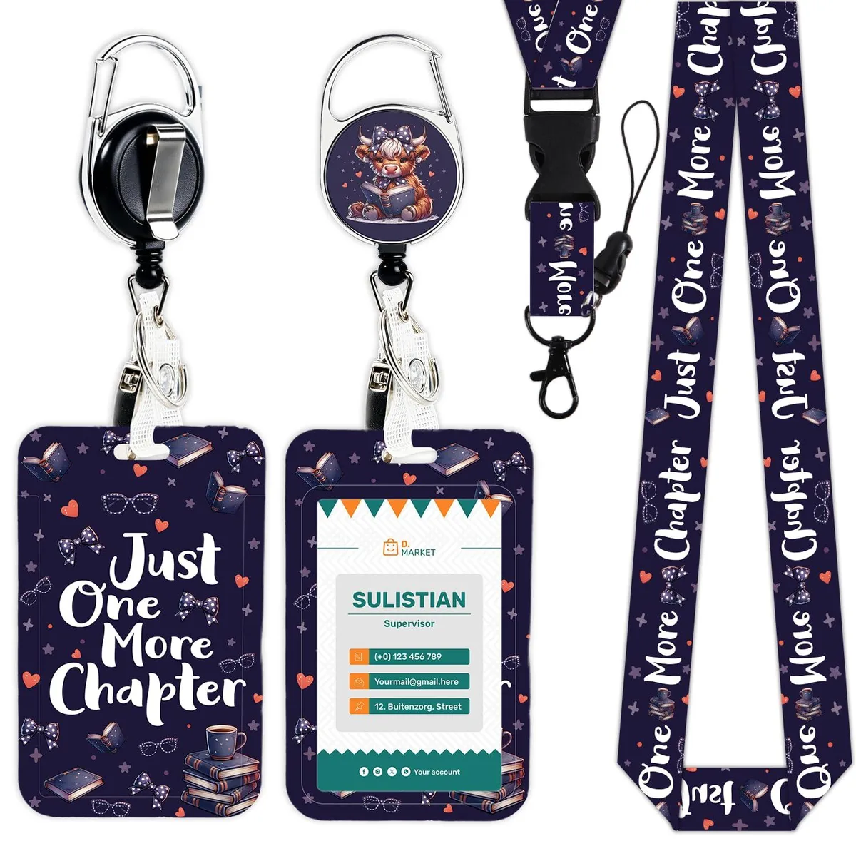 Cosmisun Highland Cow Badge Holder with Lanyard 360° Clip — product photo