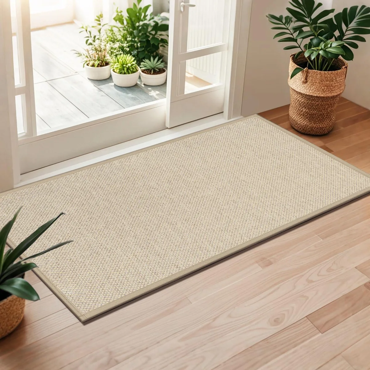 Khaki rectangular door mat 24 by 47 inches low pile rubber backing