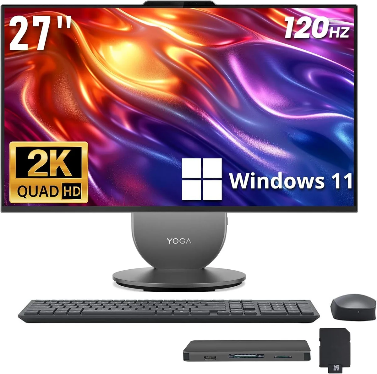Lenovo Lenovo Yoga 27" QHD 120Hz All-in-One PC, Ultra 7 255H, 16GB LPDDR5X, 1.5TB Storage, Arc 140T, Gray — product photo