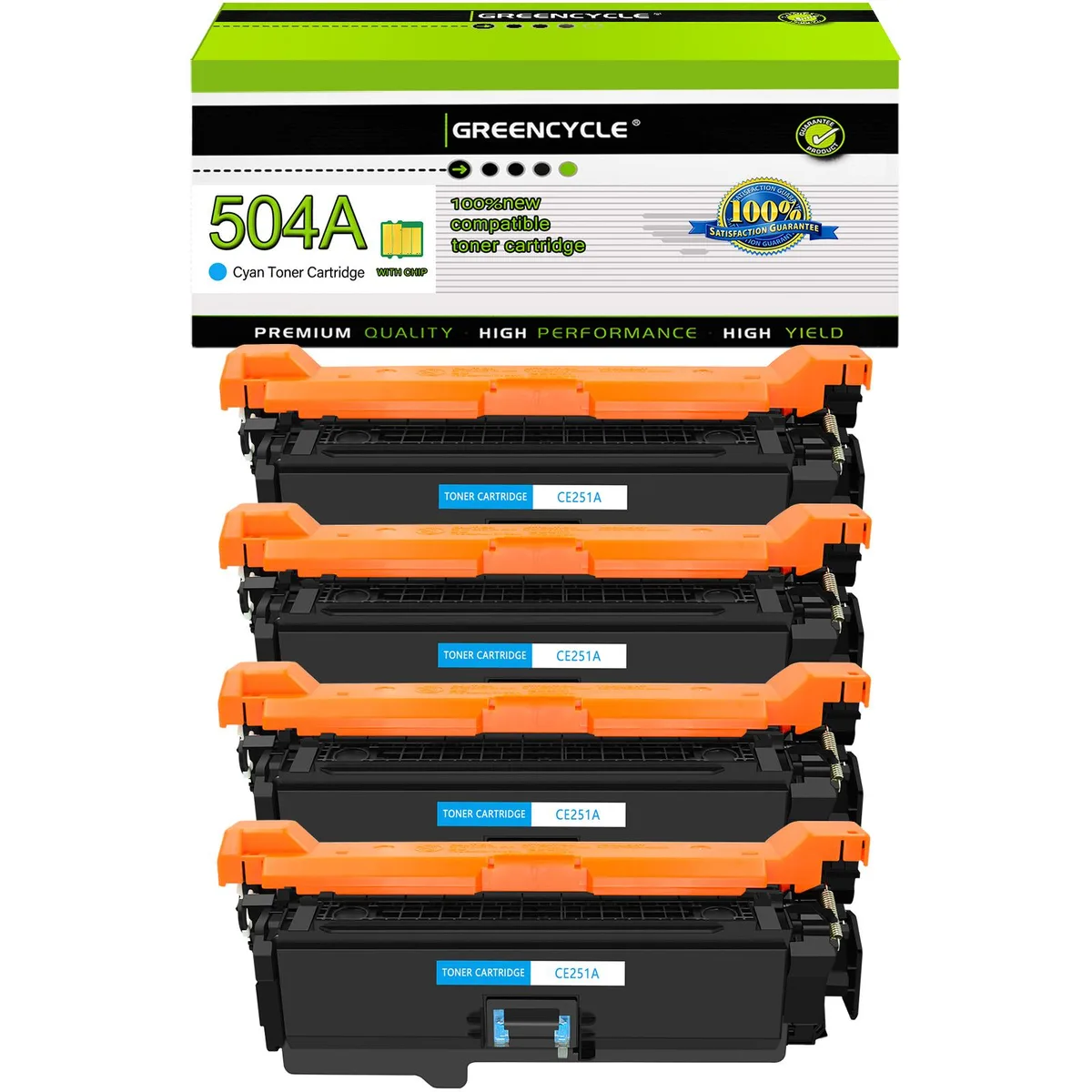 GREENCYCLE GREENCYCLE 504A CE251A Cyan Toner Cartridge 4 Pack — product photo