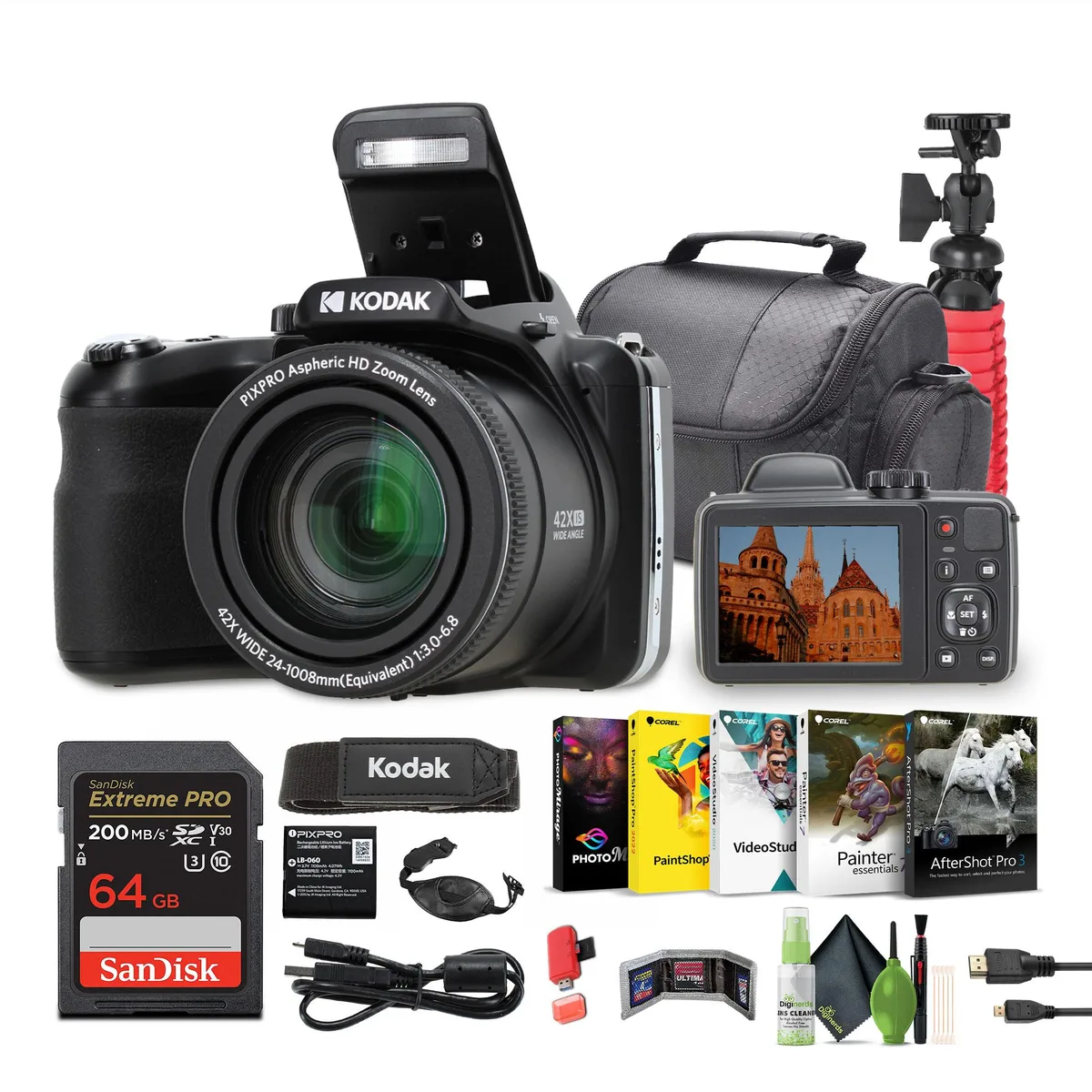 Kodak Kodak PIXPRO AZ425 20MP 42x Zoom Camera Kit with 64GB Card (Black) — product photo