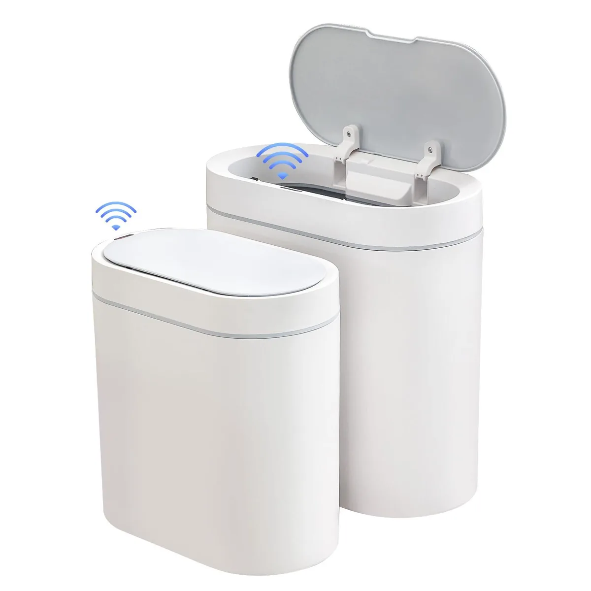 Two white plastic sensor bins nested together, slim profile