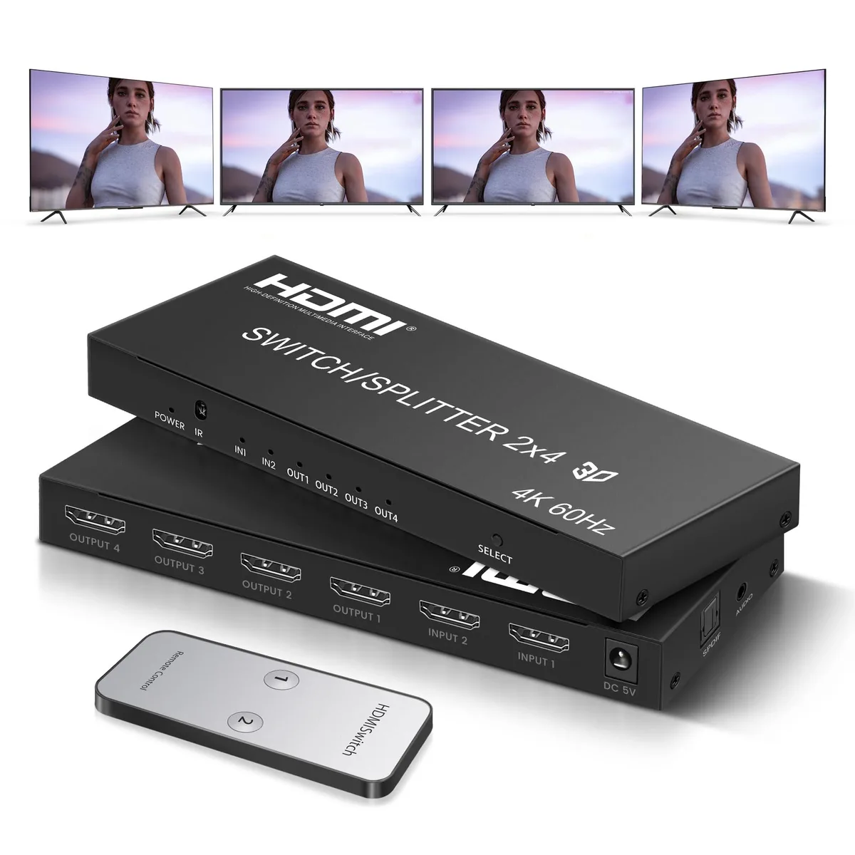 WRIARICH WRIARICH 4K@60Hz HDMI Switch Splitter 2x4 with Remote — product photo