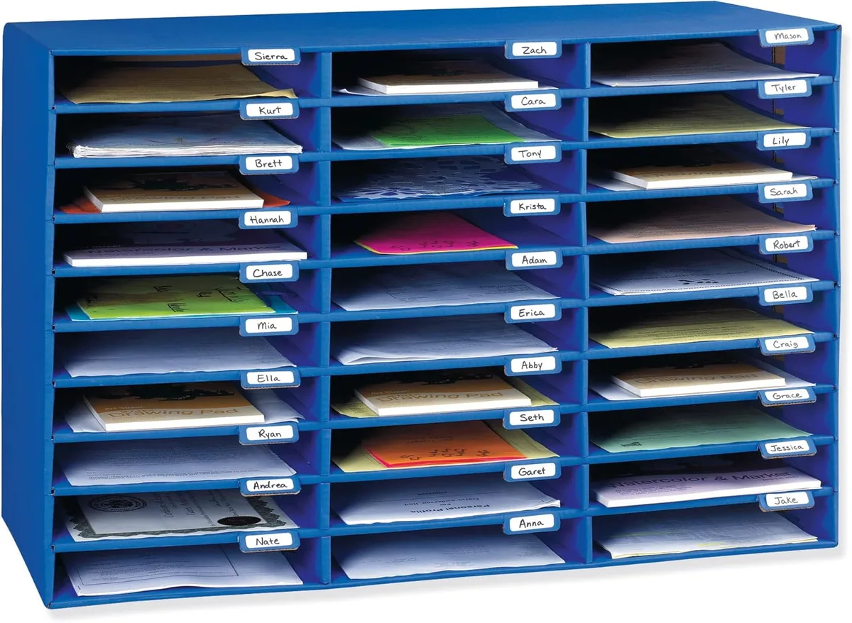 Pacon Corporation Pacon Corporation 001318 Office Furniture 30-Slot Blue Corrugated Mail Box — product photo