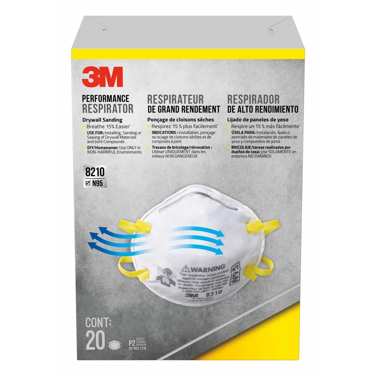 White disposable N95 respirators, 20 pack, model 8210