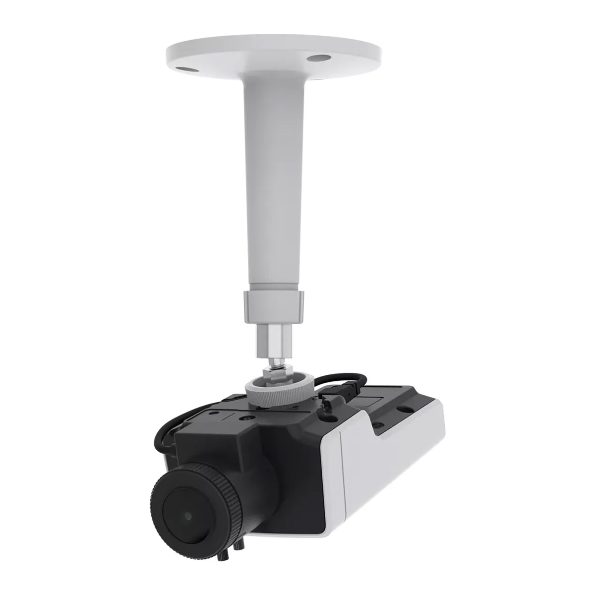 White rectangular box camera with varifocal lens and CS mount