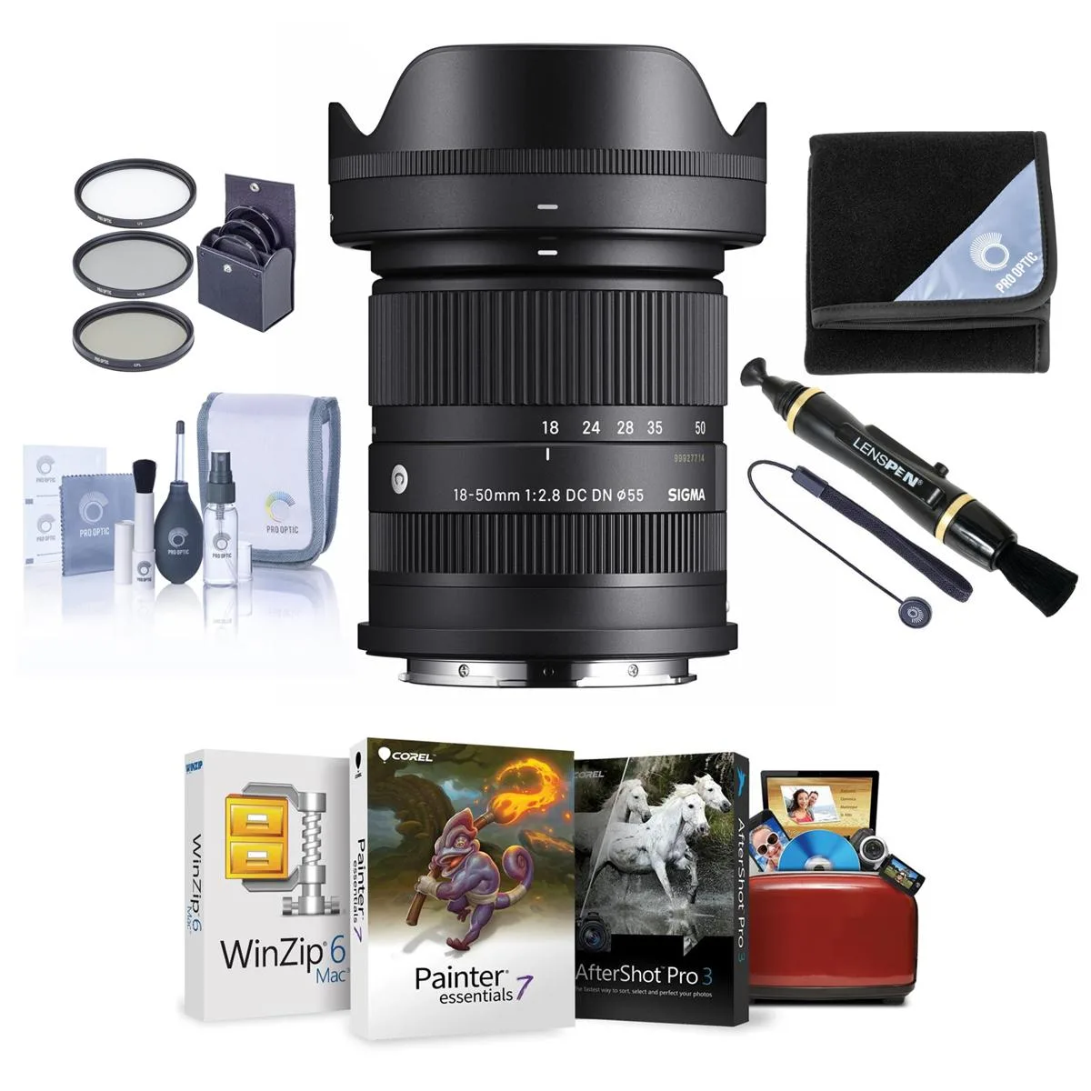 SIGMA SIGMA 18-50mm f/2.8 DC DN Contemporary Sony E Bundle 55mm Filter Kit camera lens — product photo