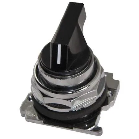 Eaton Cutler-Hammer 30 mm three-position selector switch with long black lever operator chrome anodized aluminum bezel