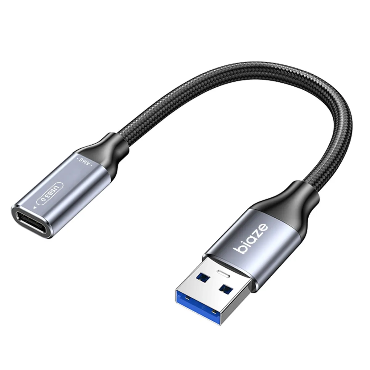 Compact blue USB-C female to USB-A male adapter