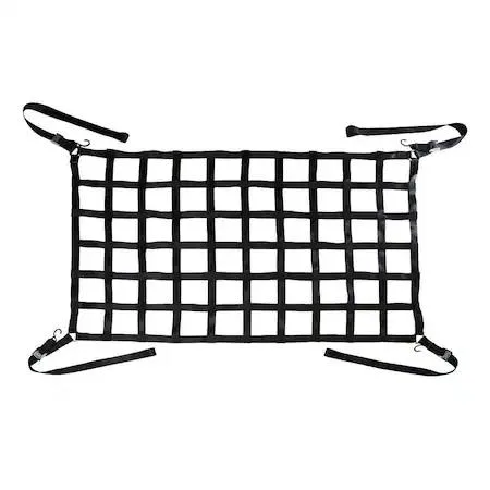 Black rectangular cargo net with cam buckles, 82 by 50 inches