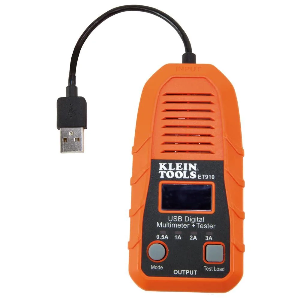 Compact rectangular USB-A power meter with LCD screen and integrated plug