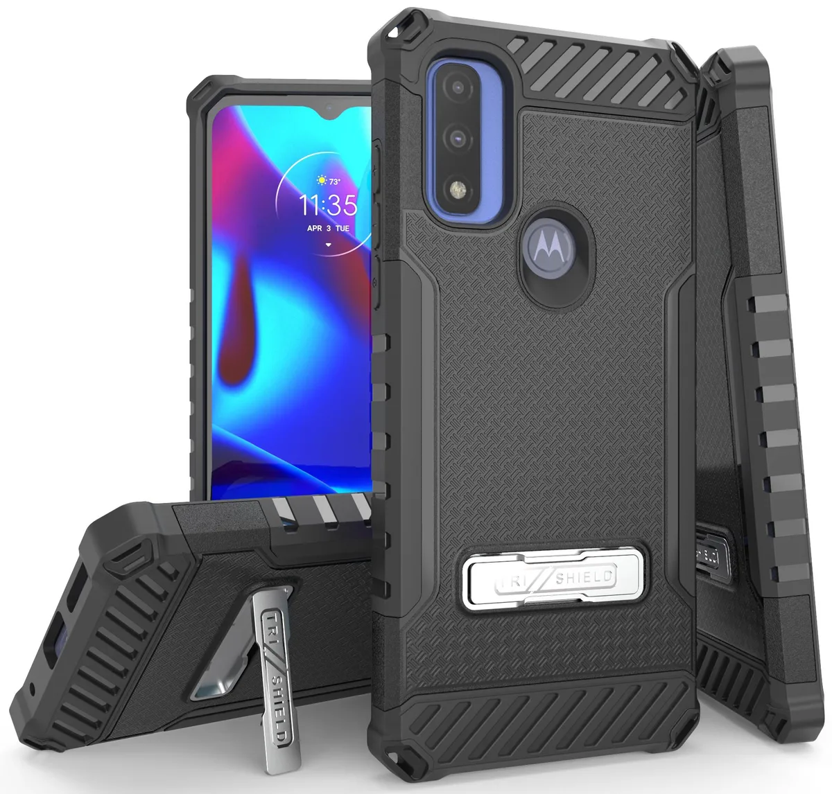 Nakedcellphone Nakedcellphone Tri-Shield Kickstand Case + Lanyard Strap Black for Moto G Pure / G Power 2022 — product photo