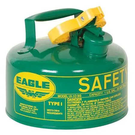 Green powder-coated steel safety can, cylindrical, 9 in diameter
