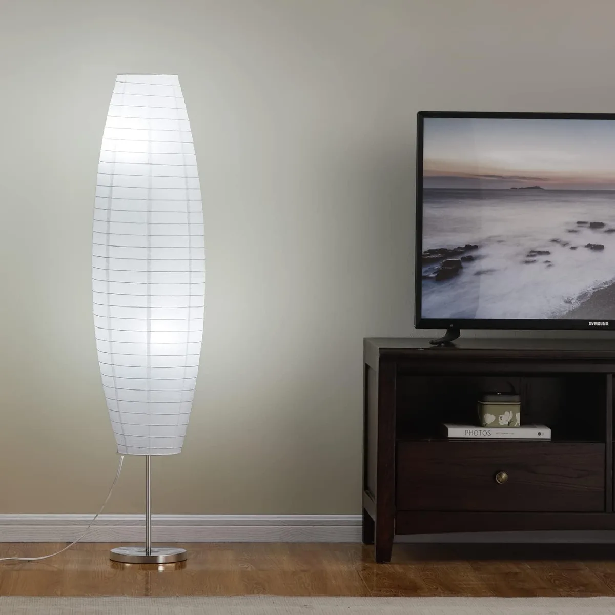 TUKO TUKO Rice Paper Floor Lamp 59" Chrome 2×E26 40W — product photo