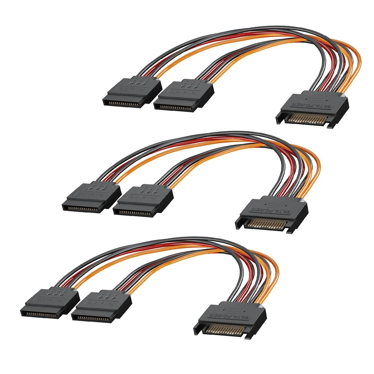 KEHIPI KEHIPI 3-Pack 15 Pin SATA Power Splitter Cable 8 Inch 18 AWG — product photo