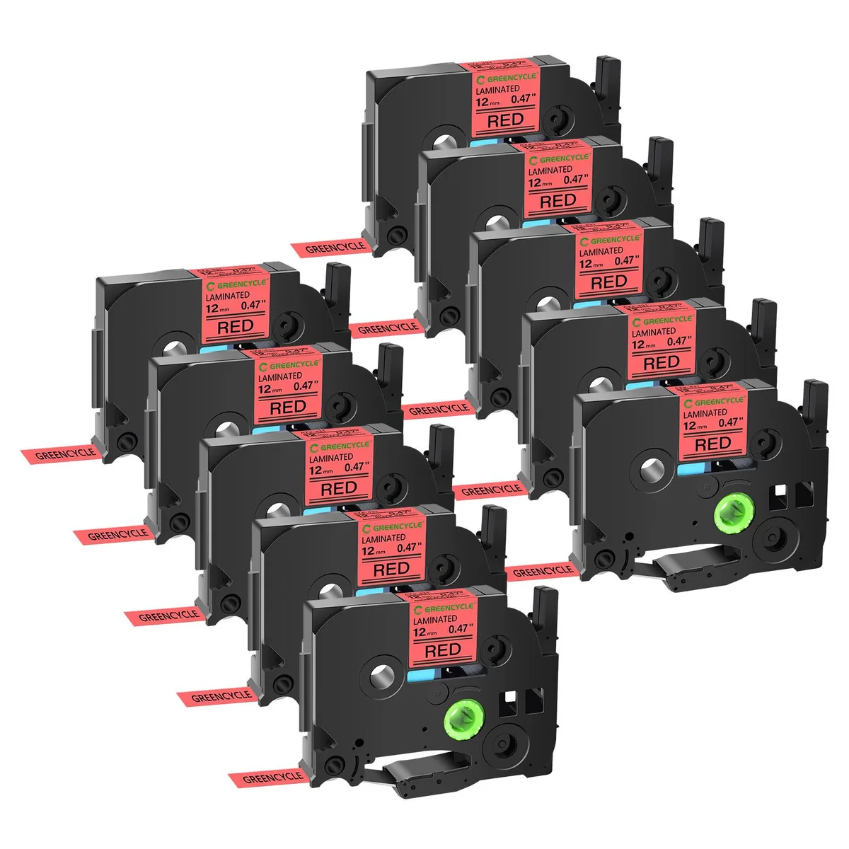 GREENCYCLE GREENCYCLE TZe-431 12mm Black on Red Laminated Label Tape 10 Pack — product photo