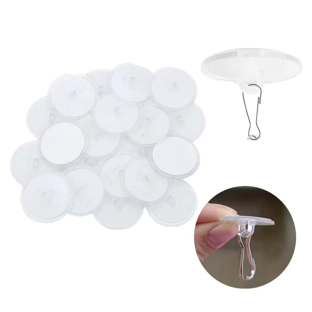 40 transparent 0.78in adhesive ceiling hooks with metal hangers