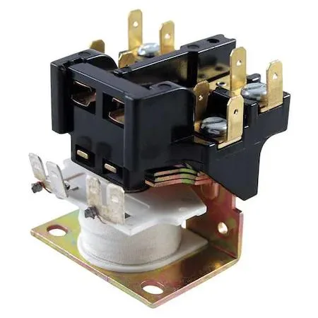 Small rectangular magnetic relay with foot mounting and visible terminals