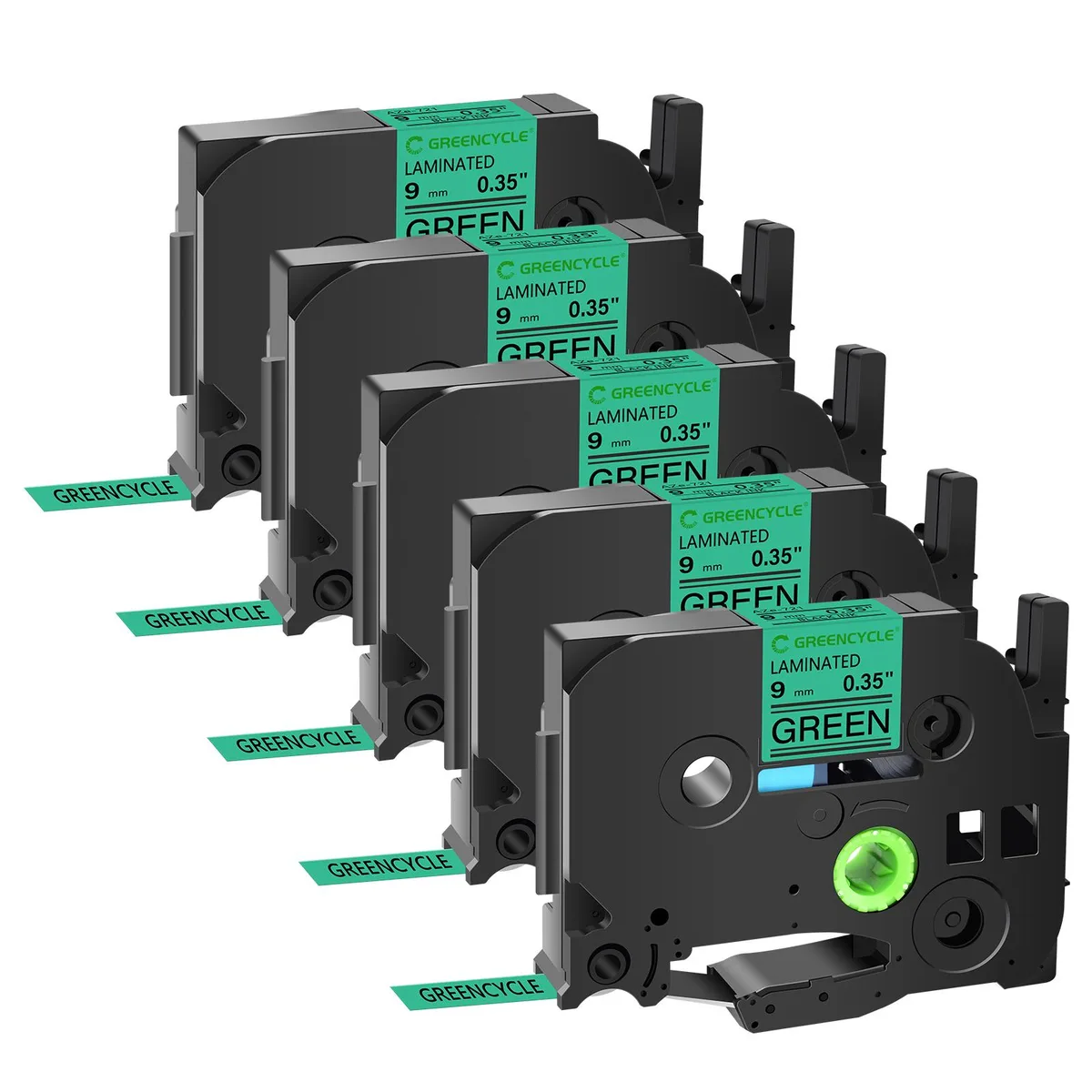 GREENCYCLE GREENCYCLE TZe-721 9mm Black on Green Laminated Tape 5 Pack — product photo